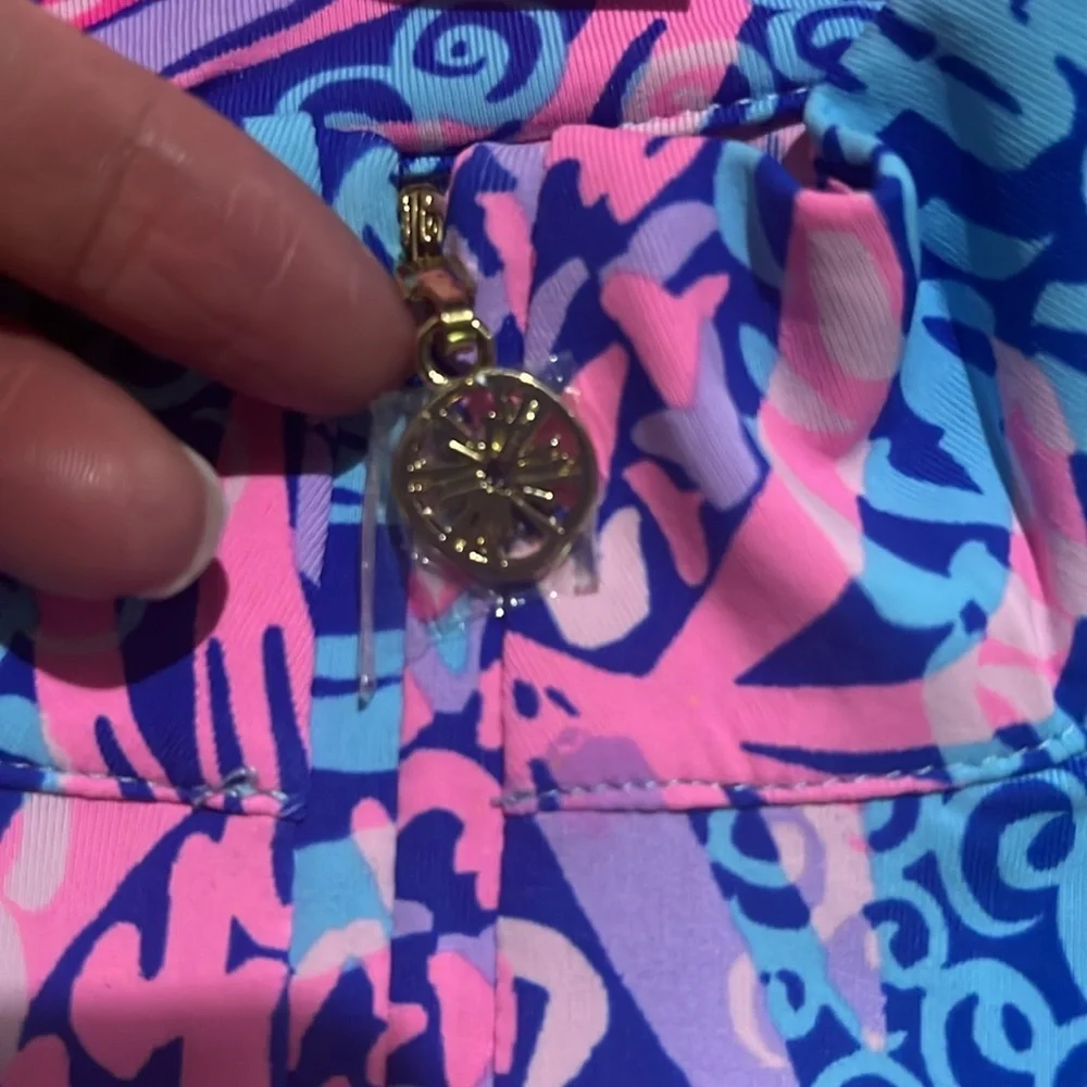 Lilly Pulitzer Luxletic Marion Mesh panel Half Zip Borealis blue tropic down low - Picture 7 of 11